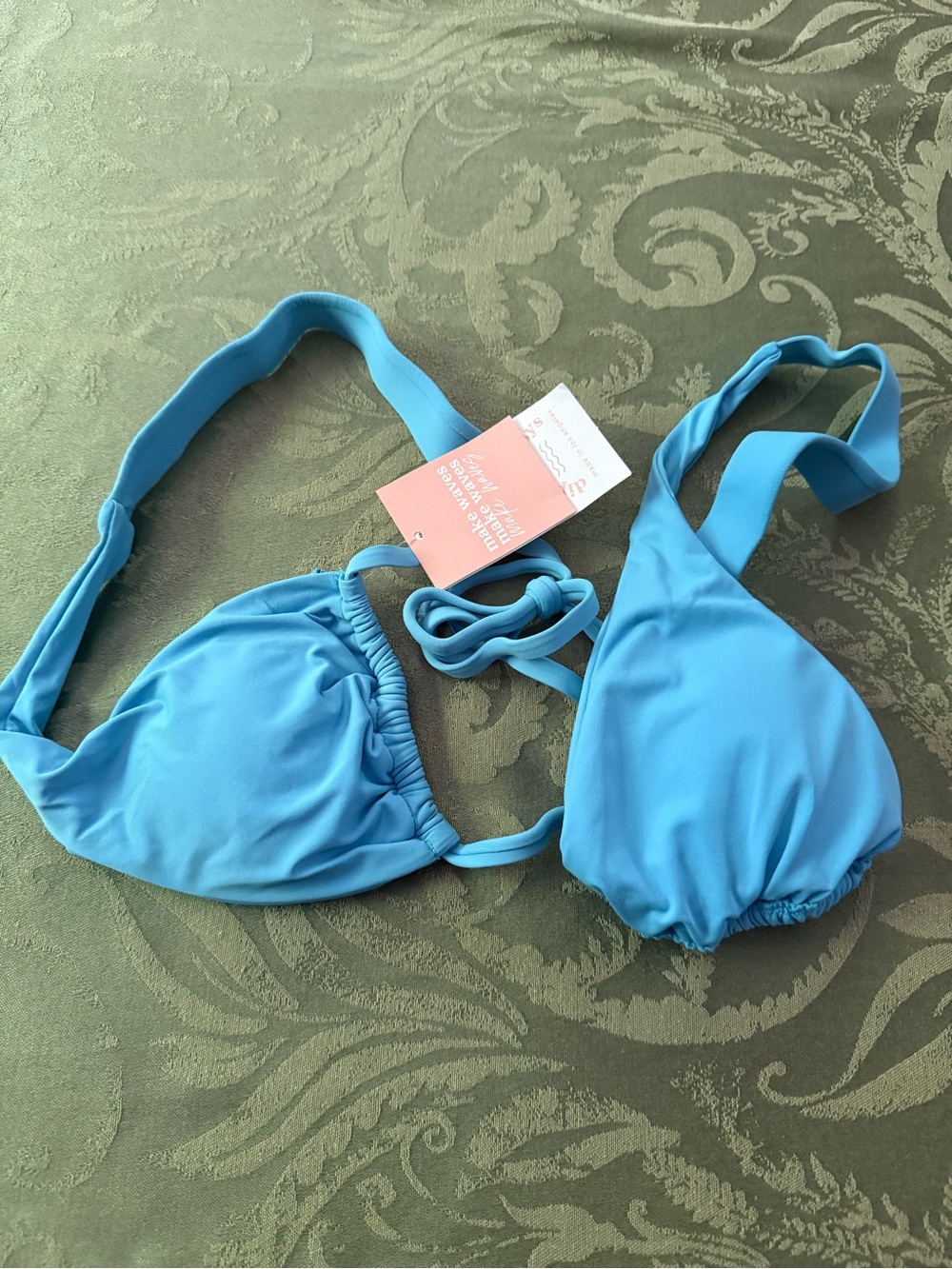Dippin Daiseys Bright Sky Blue Triangle Bikini Top NWT Size M